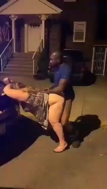 White BBW takes black dick in public