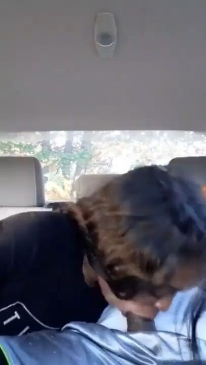 Ebony Giving Head In Car Backseat